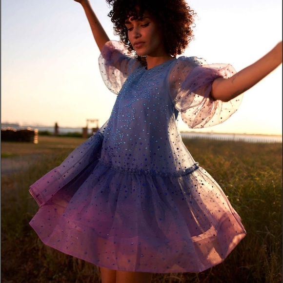 NWT Cynthia Rowley Rhinestone Tallulah Ombré Organza Maxi Dress Size Small - Picture 16 of 16